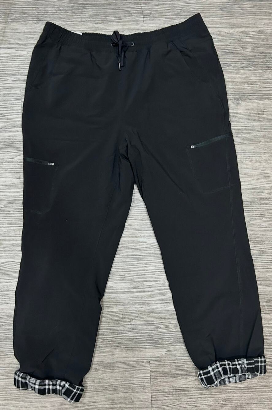 NWT Eddie Bauer Black Utility Cargo Pants Fleece Lined Flannel Cuffed Women 14